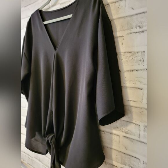 Women's black wing sleeved tie blouse size L, New! - Picture 2 of 7